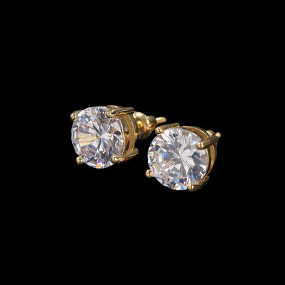 Iced Round-Cut Large CZ Stone Stud Earrings