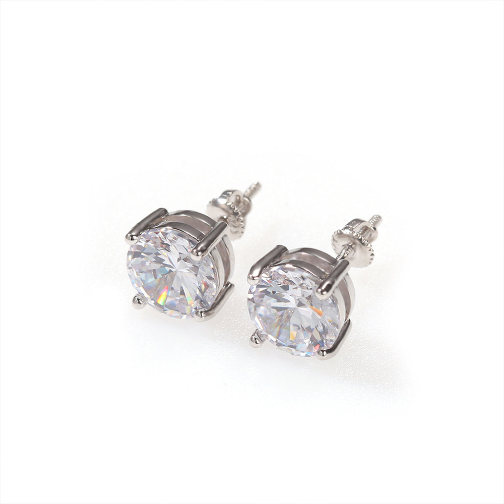 Iced Round-Cut Large CZ Stone Stud Earrings