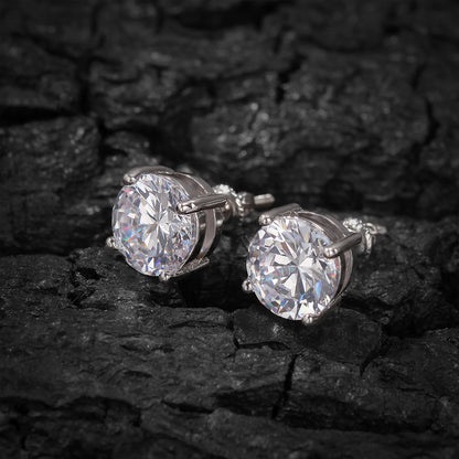 Iced Round-Cut Large CZ Stone Stud Earrings