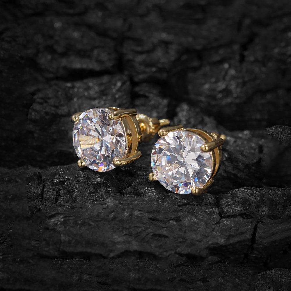 Iced Round-Cut Large CZ Stone Stud Earrings