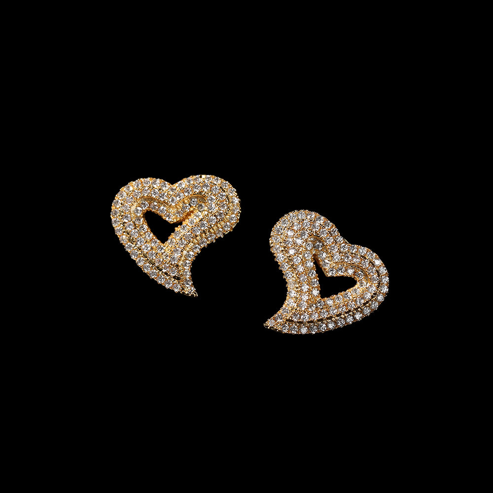 Iced Out Full CZ Hollow Heart Stud Earrings