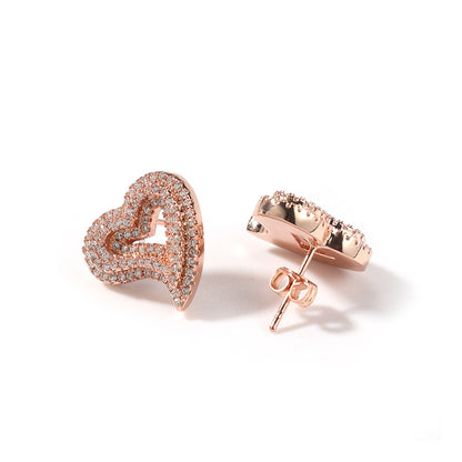 Iced Out Full CZ Hollow Heart Stud Earrings