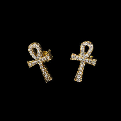 Iced Micropaved CZ Ankh Cross Stud Earrings