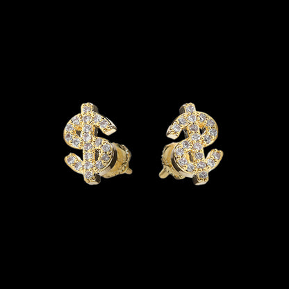 Iced Micropaved CZ Dollar Sign Stud Earrings