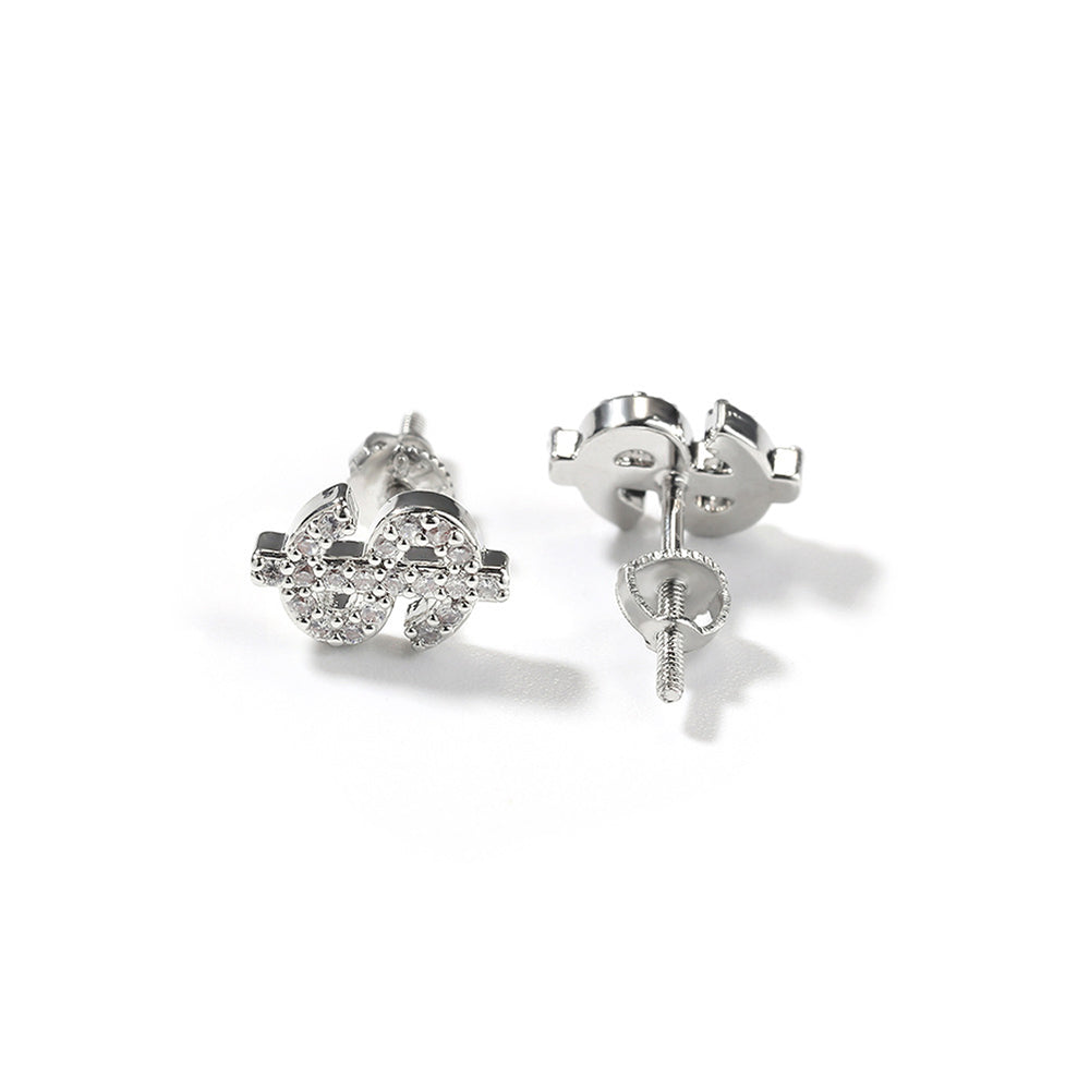 Iced Micropaved CZ Dollar Sign Stud Earrings