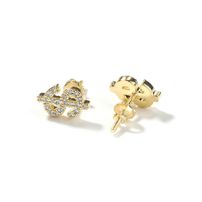 Iced Micropaved CZ Dollar Sign Stud Earrings