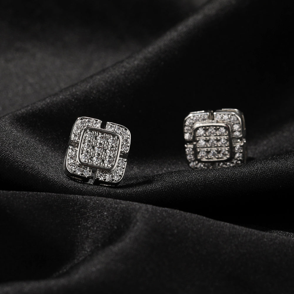 Iced Micropaved CZ Square Stud Earrings