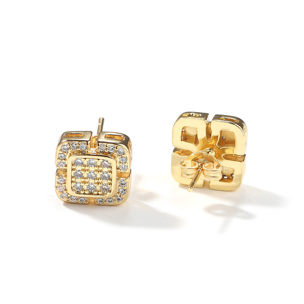 Iced Micropaved CZ Square Stud Earrings