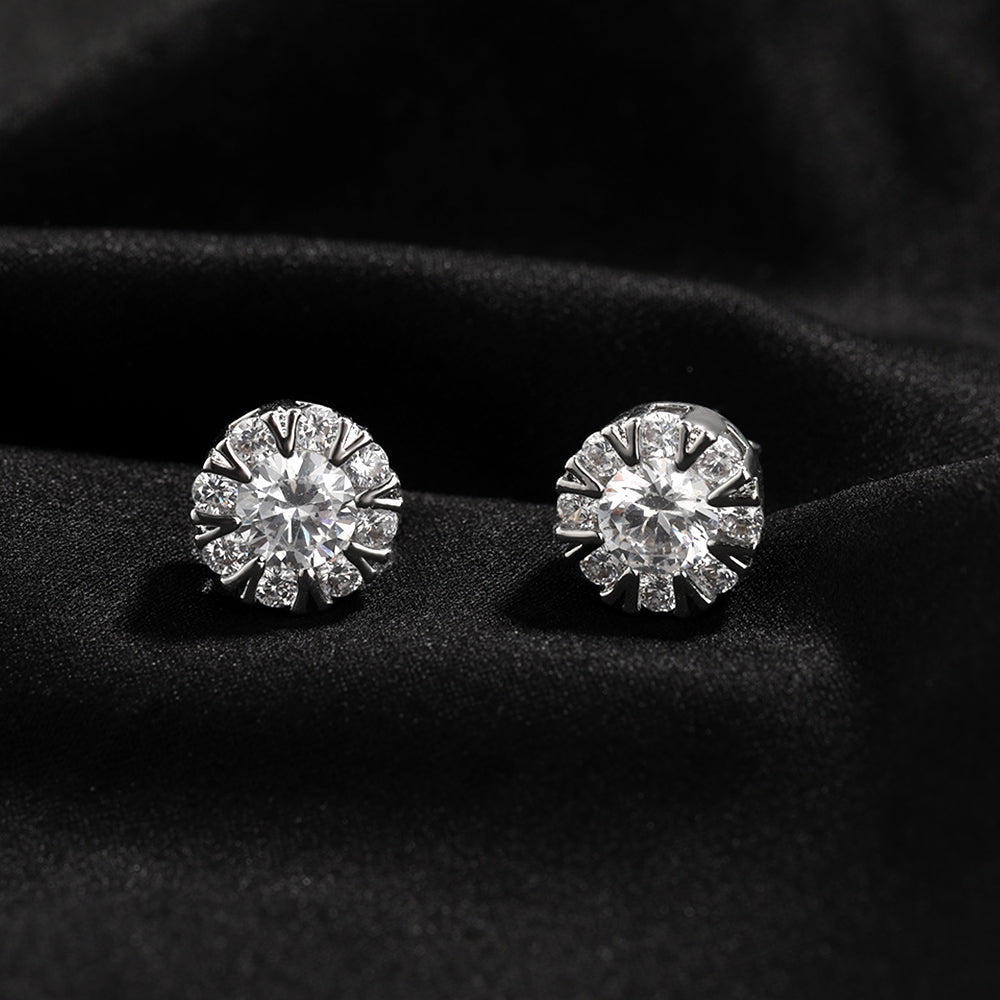 Iced Micropaved CZ Eight-Point Star and Sword Stud Earrings