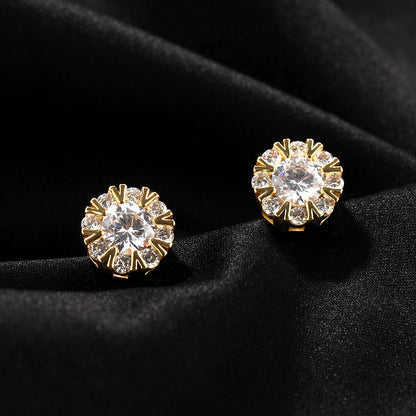 Iced Micropaved CZ Eight-Point Star and Sword Stud Earrings