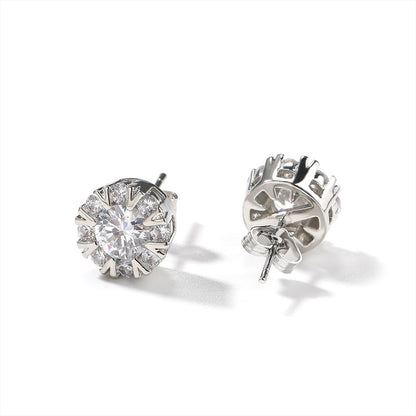 Iced Micropaved CZ Eight-Point Star and Sword Stud Earrings