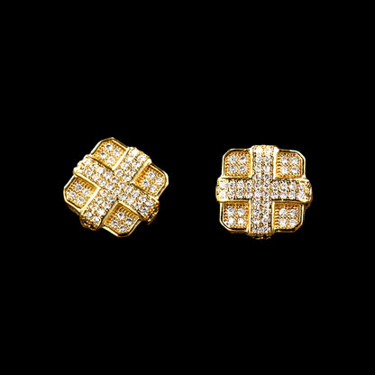 Iced Micropaved CZ Square Cross Stud Earrings