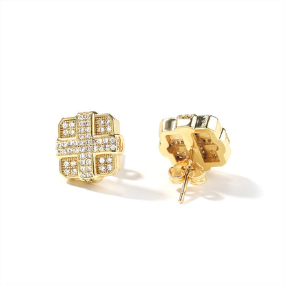 Iced Micropaved CZ Square Cross Stud Earrings