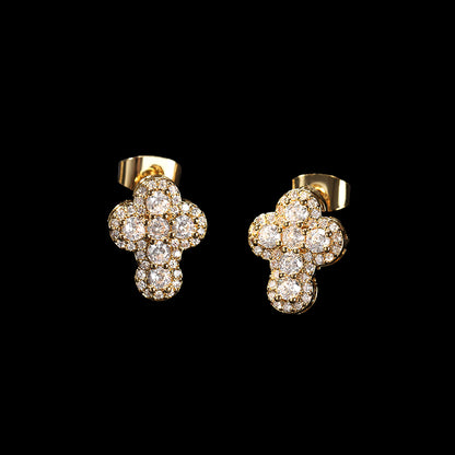 Iced Out Full Round-Cut CZ Cross Stud Earrings