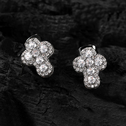 Iced Out Full Round-Cut CZ Cross Stud Earrings