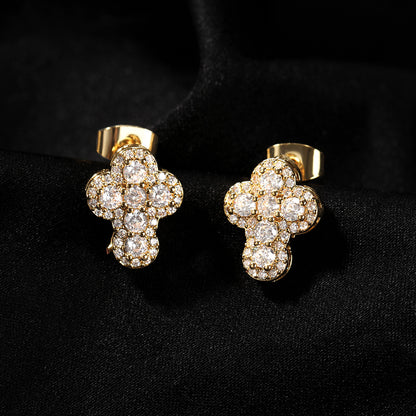 Iced Out Full Round-Cut CZ Cross Stud Earrings