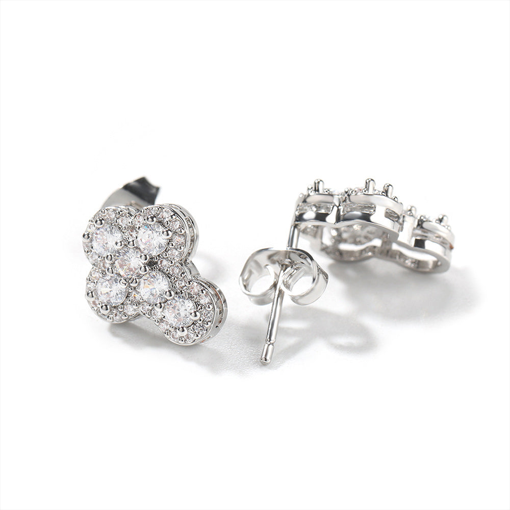 Iced Out Full Round-Cut CZ Cross Stud Earrings