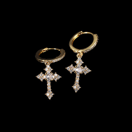 Iced Out Full CZ Mini Cross Hoop Earrings