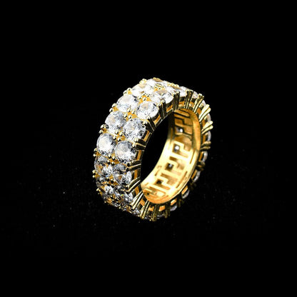 Iced Out 2Rows Round Cut CZ Ring