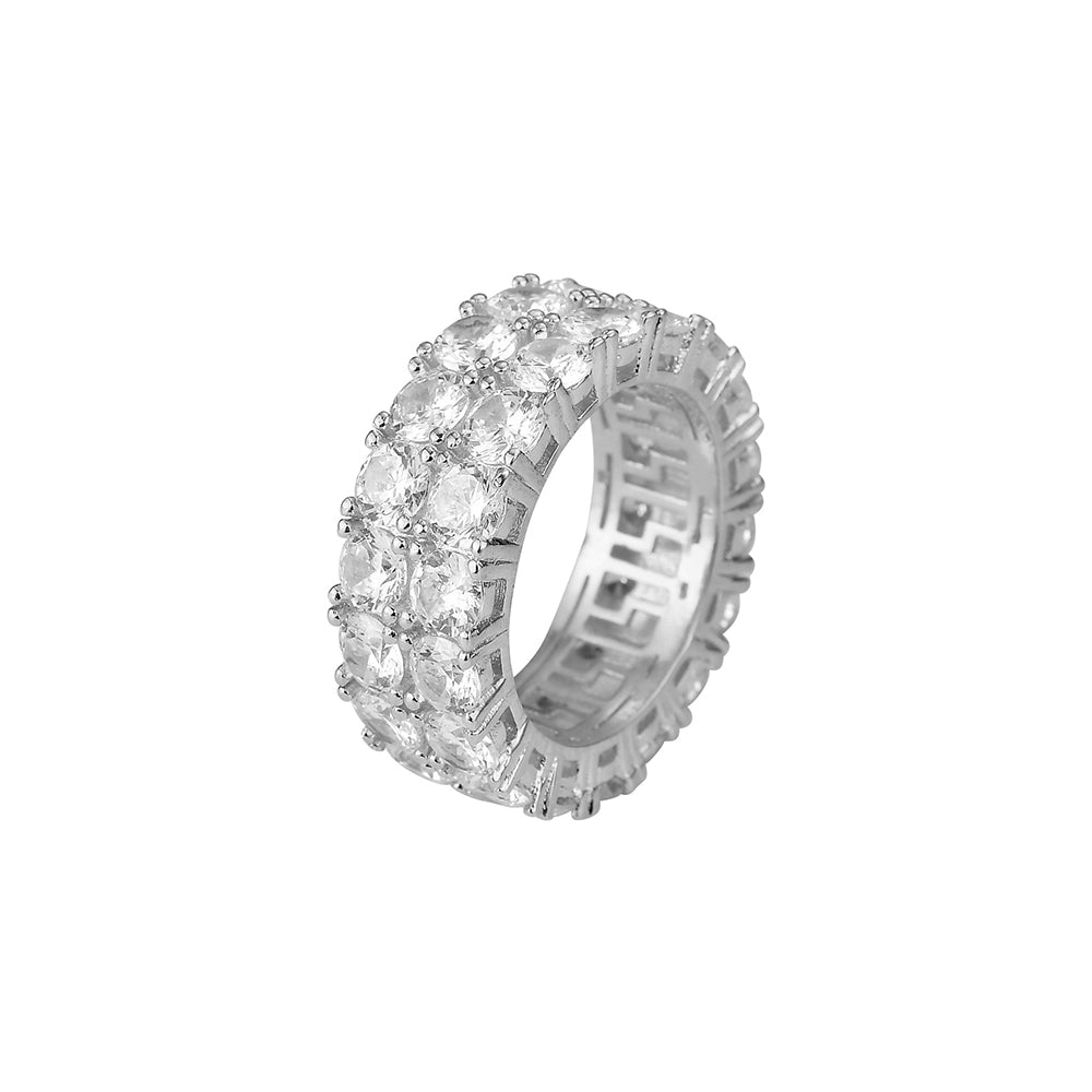 Iced Out 2Rows Round Cut CZ Ring