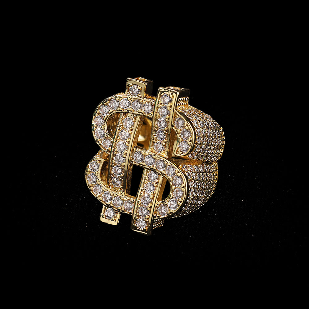 Iced Out Full CZ Hollow Dollar Sign Ring