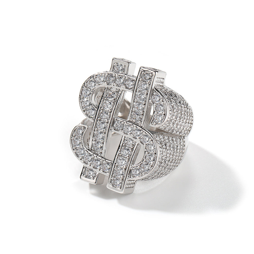 Iced Out Full CZ Hollow Dollar Sign Ring