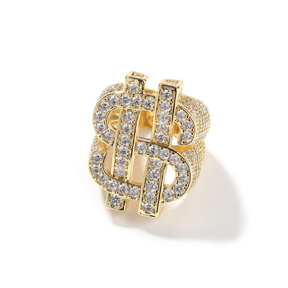 Iced Out Full CZ Hollow Dollar Sign Ring