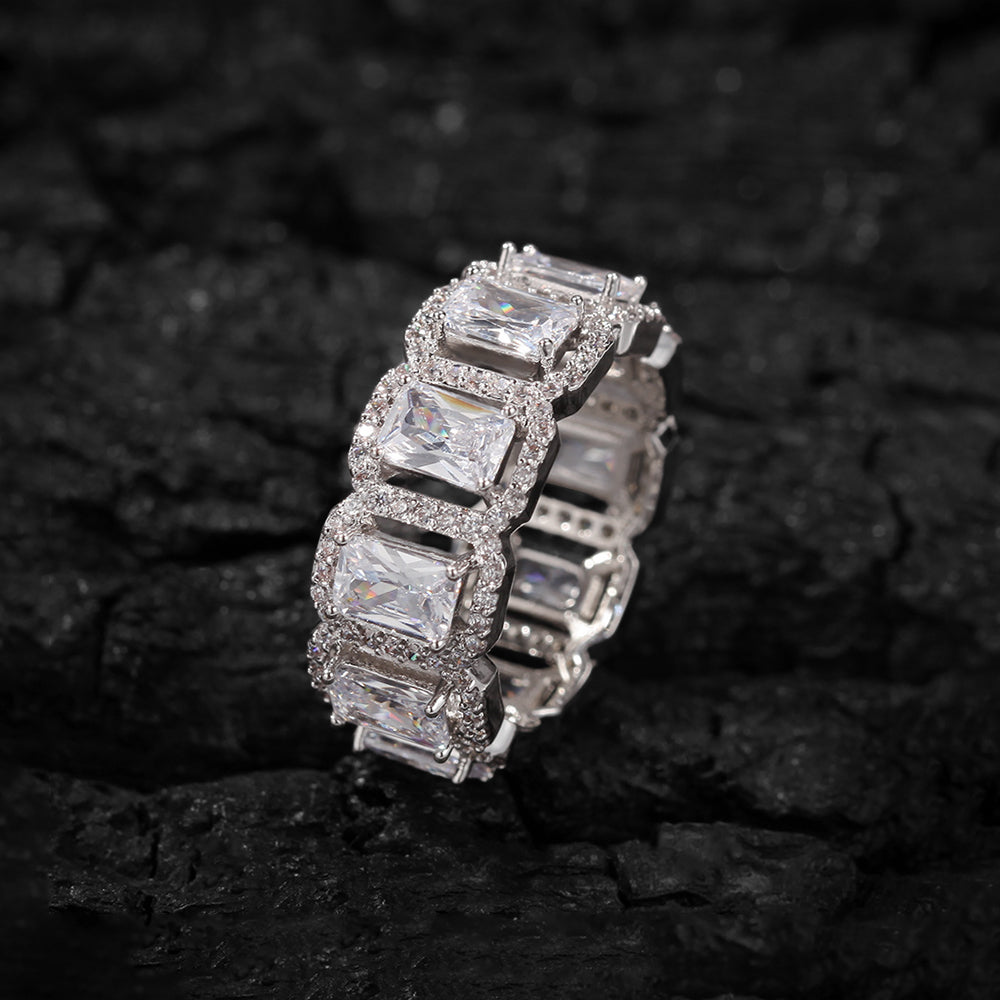 Iced Out Large Square-Cut CZ Hollow Ring