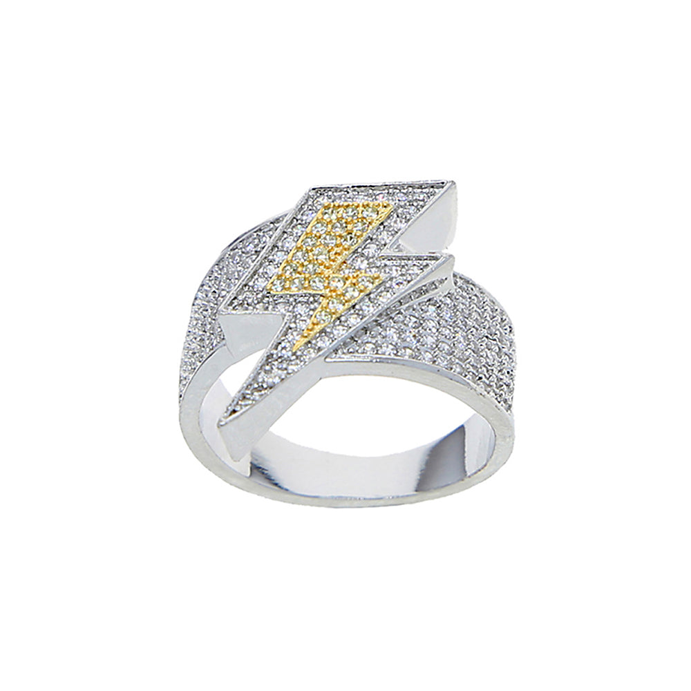 Iced Out Full CZ Double Color Lightning Ring