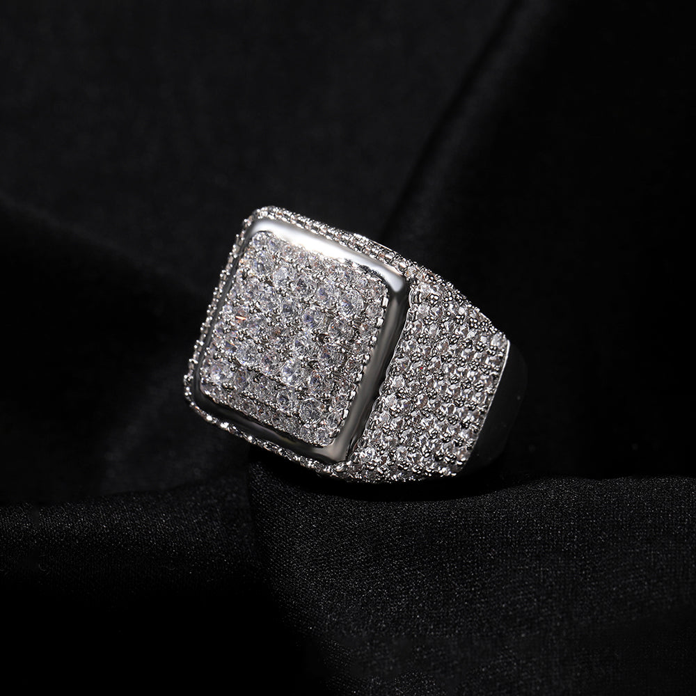 Iced Out Full CZ Vintage Chunky Square Ring