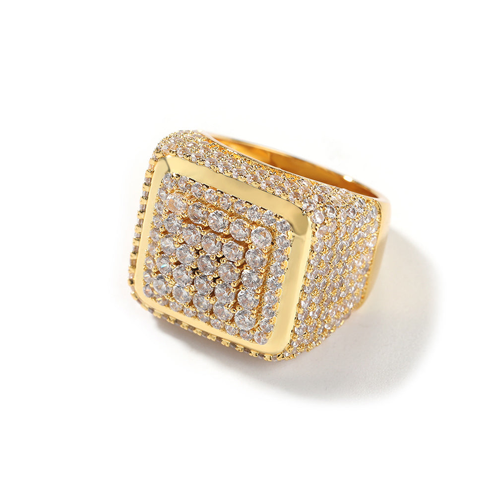 Iced Out Full CZ Vintage Chunky Square Ring