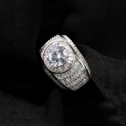 Iced Out Large Round-Cut CZ Ring