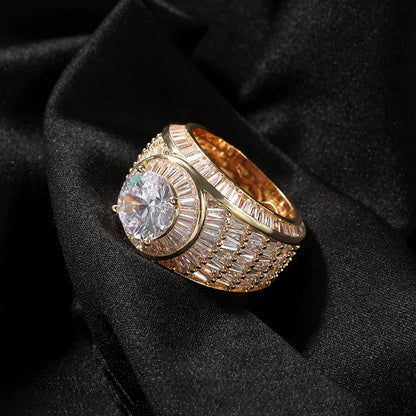 Iced Out Large Round-Cut CZ Ring