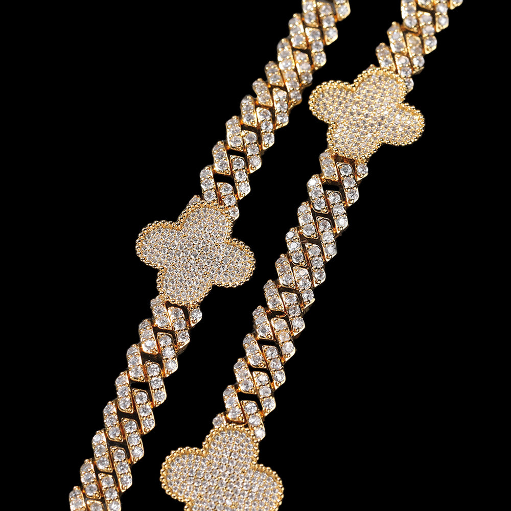 Iced Out Full CZ Four-Leaf Clover Cuban Link Chain