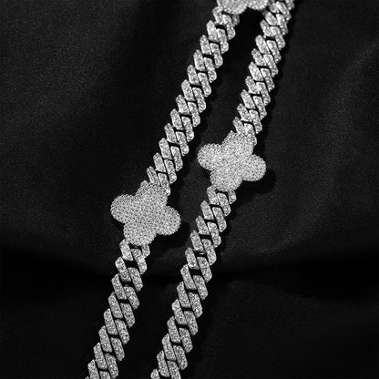 Iced Out Full CZ Four-Leaf Clover Cuban Link Chain