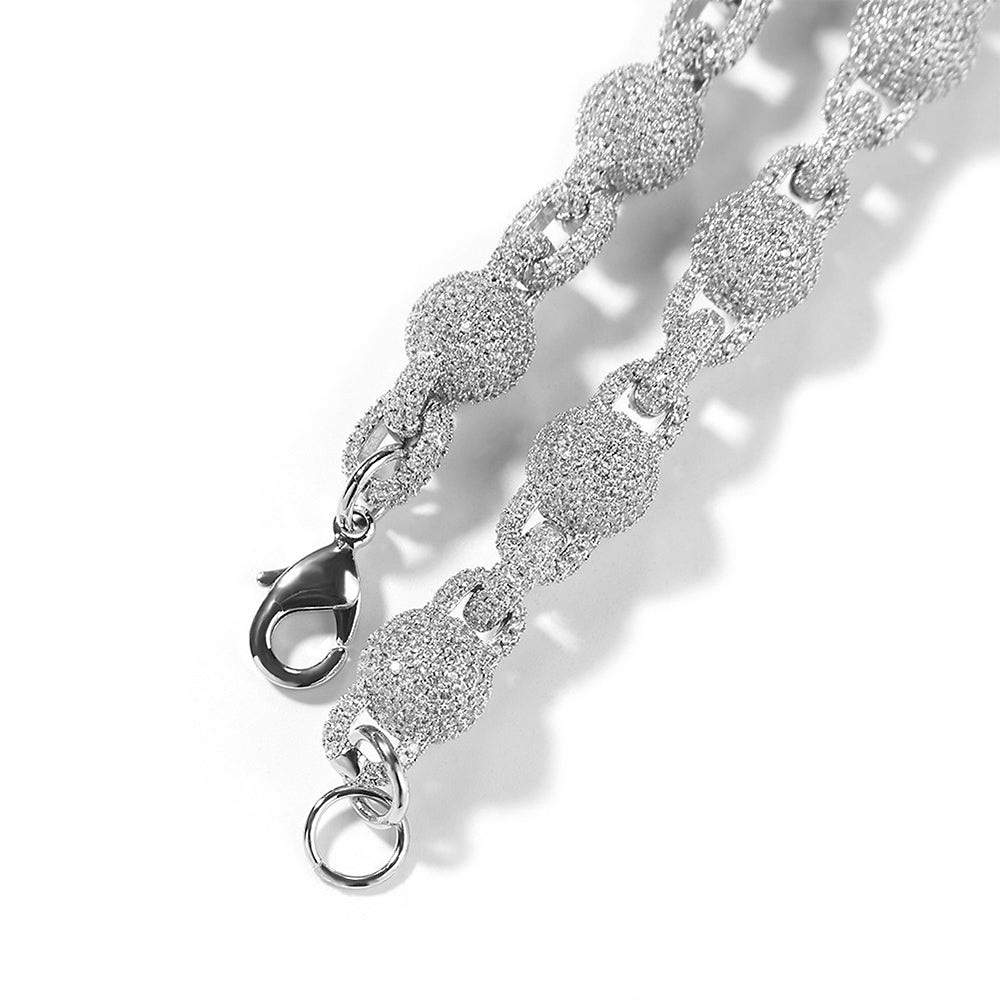 Iced Out Full CZ 10mm Round Bead  Link Chain