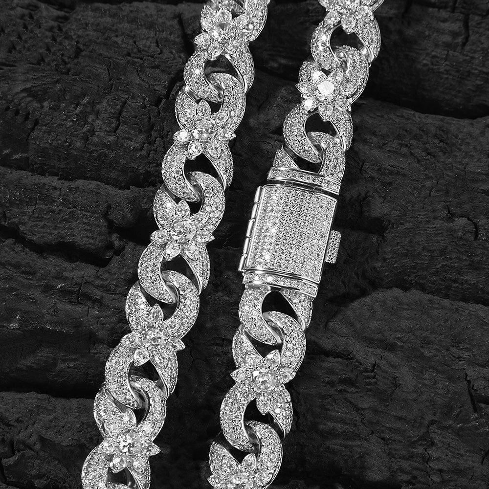 Iced Out Full CZ Infinite Flowers Cuban Link Chain