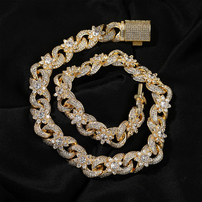 Iced Out Full CZ Infinite Flowers Cuban Link Chain