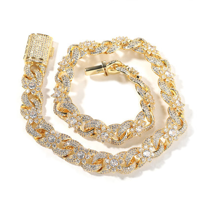 Iced Out Full CZ Infinite Flowers Cuban Link Chain