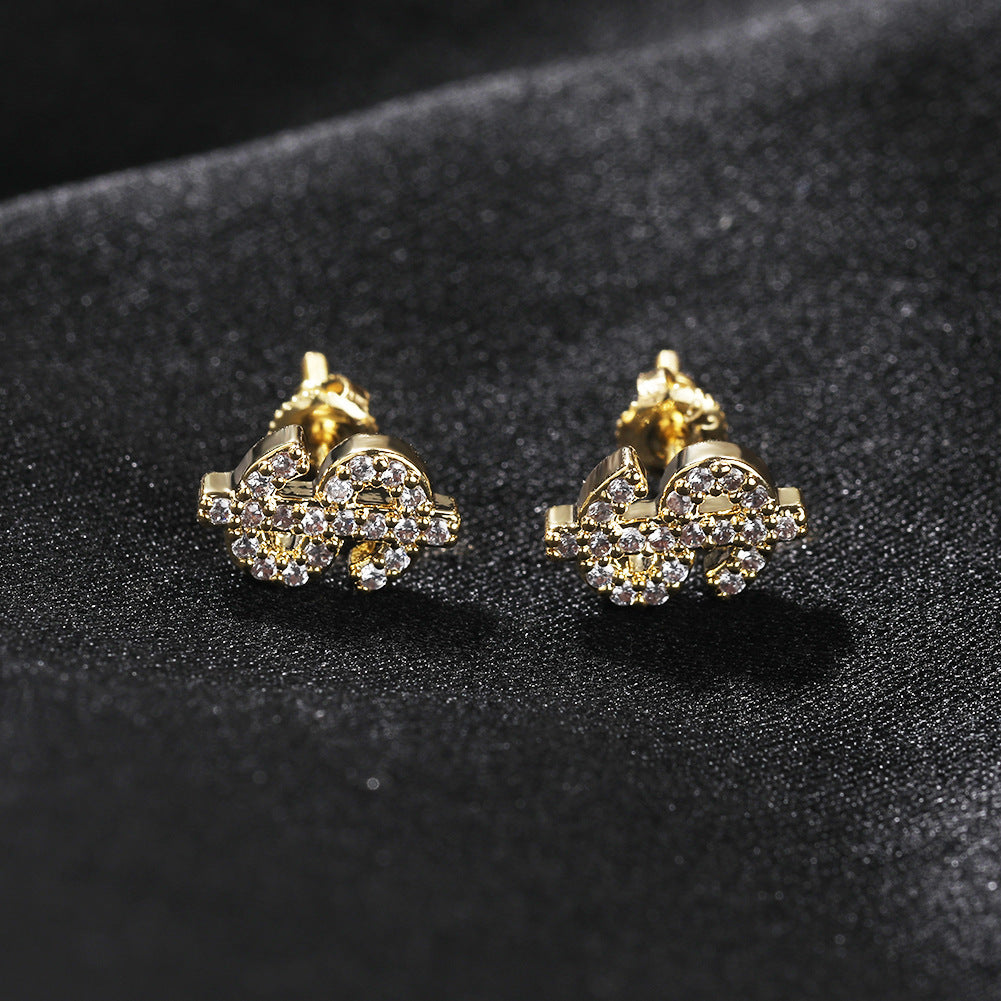 Iced Micropaved CZ Dollar Sign Stud Earrings