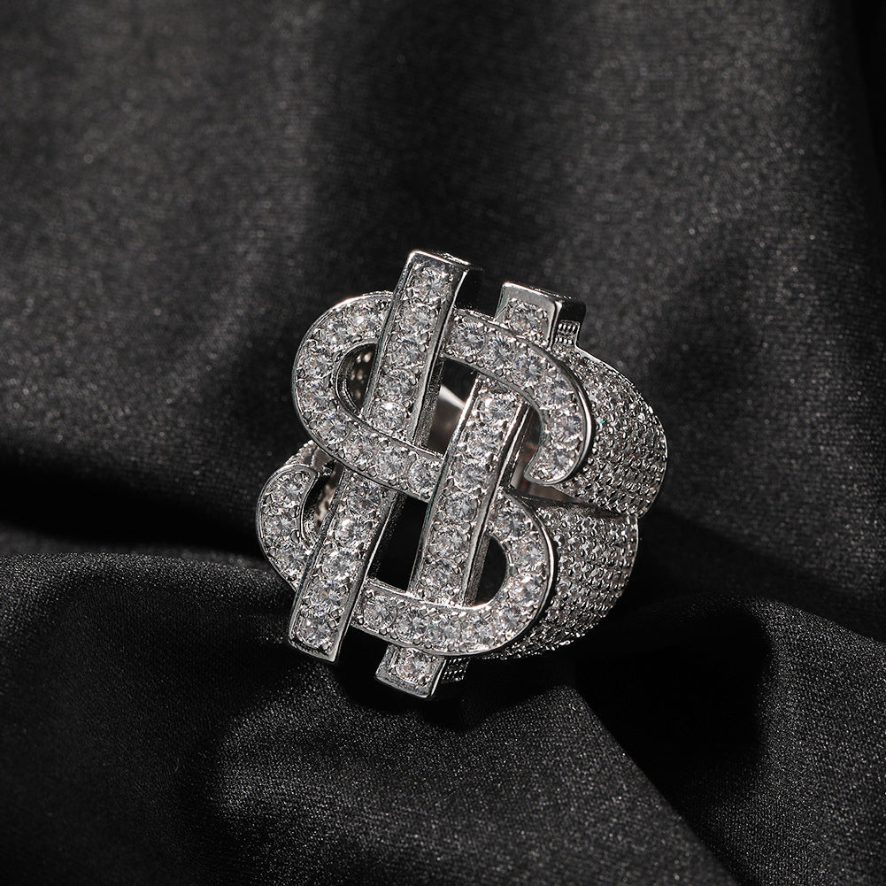 Iced Out Full CZ Hollow Dollar Sign Ring