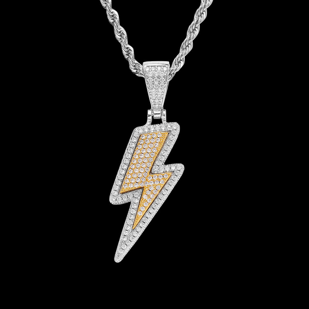 Iced Out Micropaved CZ Lightning Pendant Necklace