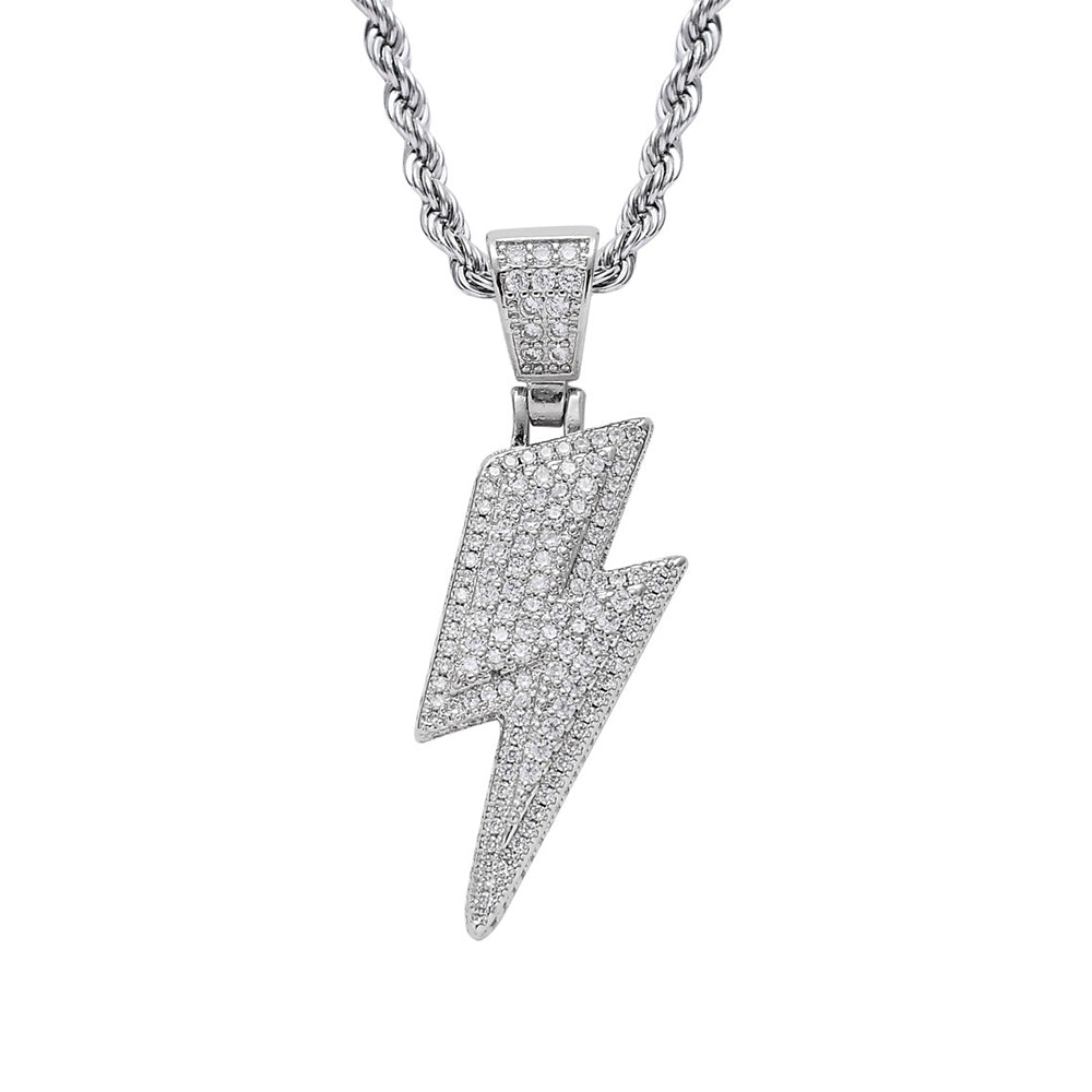 Iced Out Micropaved CZ Lightning Pendant Necklace