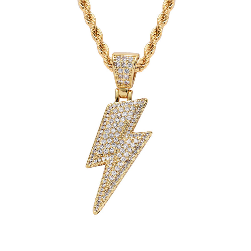 Iced Out Micropaved CZ Lightning Pendant Necklace