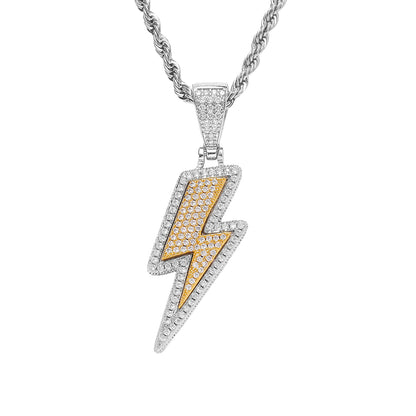 Iced Out Micropaved CZ Lightning Pendant Necklace