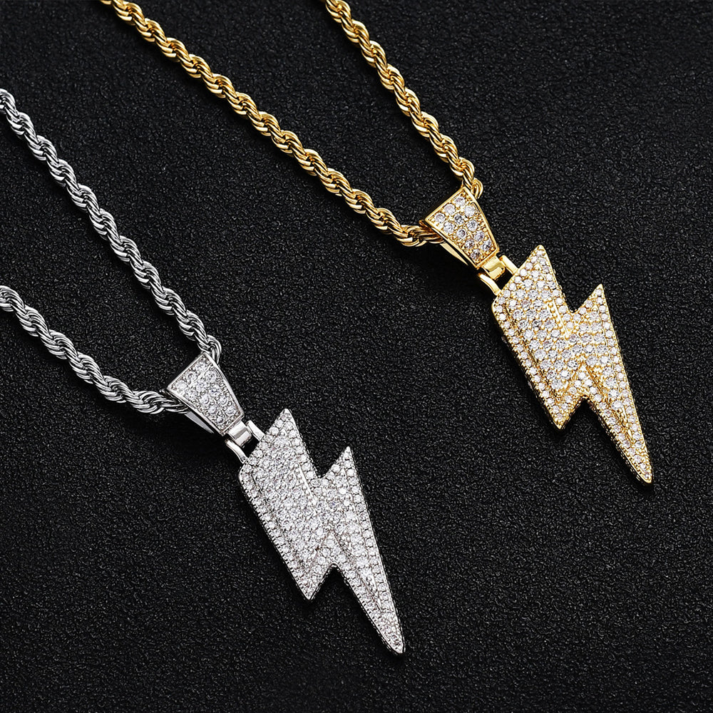 Iced Out Micropaved CZ Lightning Pendant Necklace