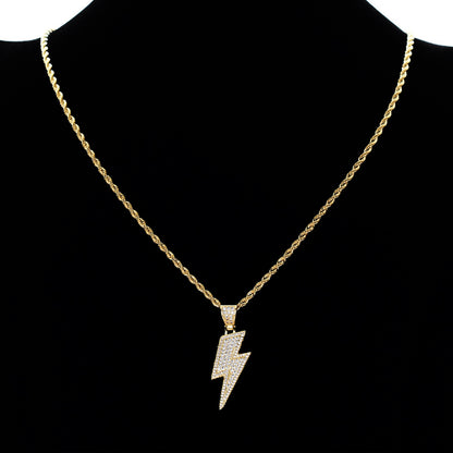 Iced Out Micropaved CZ Lightning Pendant Necklace