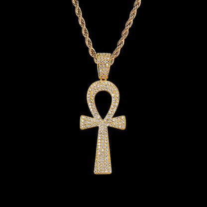 Iced Out Full CZ Ankh Cross Pendant Necklace