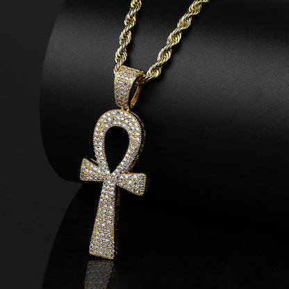 Iced Out Full CZ Ankh Cross Pendant Necklace