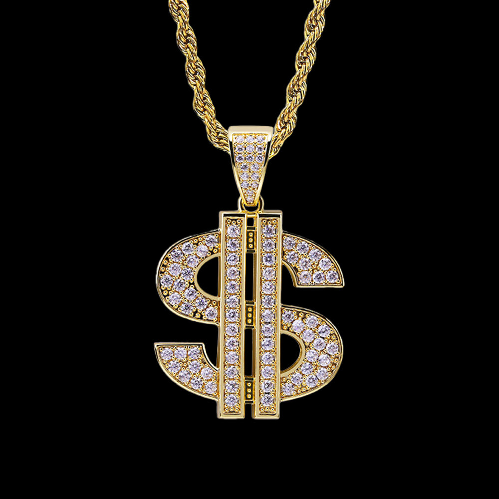 Iced Out Full CZ Dollar Sign Pendant Necklace